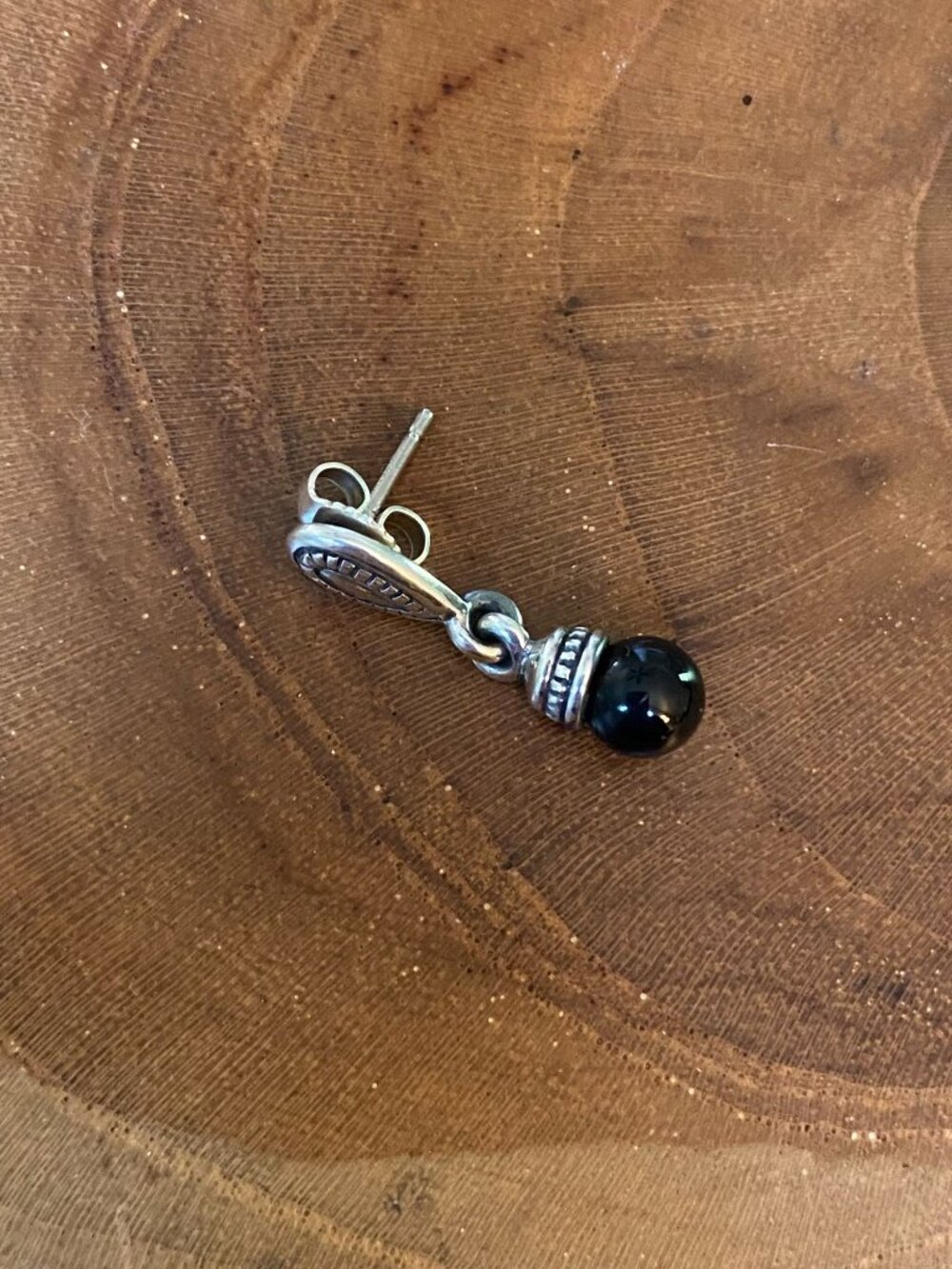 SINGLE Retired James Avery Black Onyx Marcasite Earring, Sterling Silver